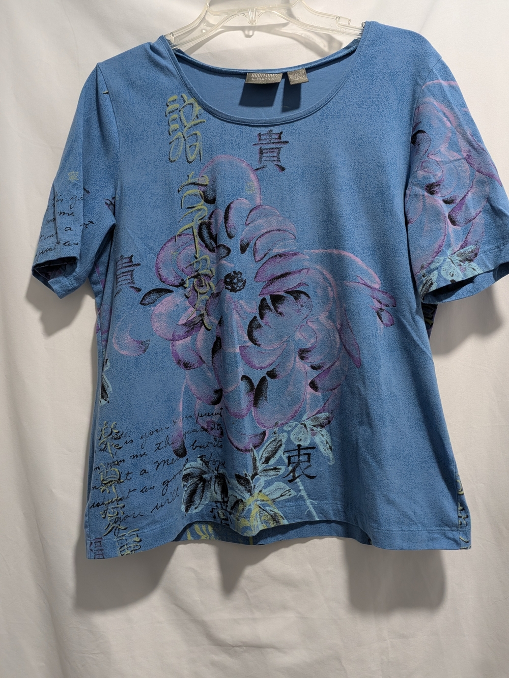 Chico's Blue Floral Graphic Long-Sleeve Tee